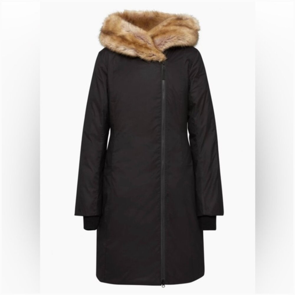 Babaton St. Moritz Black Puffer Coat with Faux Fur Hood EUC